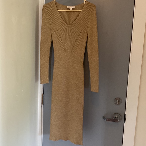 NWOT, never worn stretchy gold knit Michael Kors dress size small. gorgeous! - Picture 3 of 7